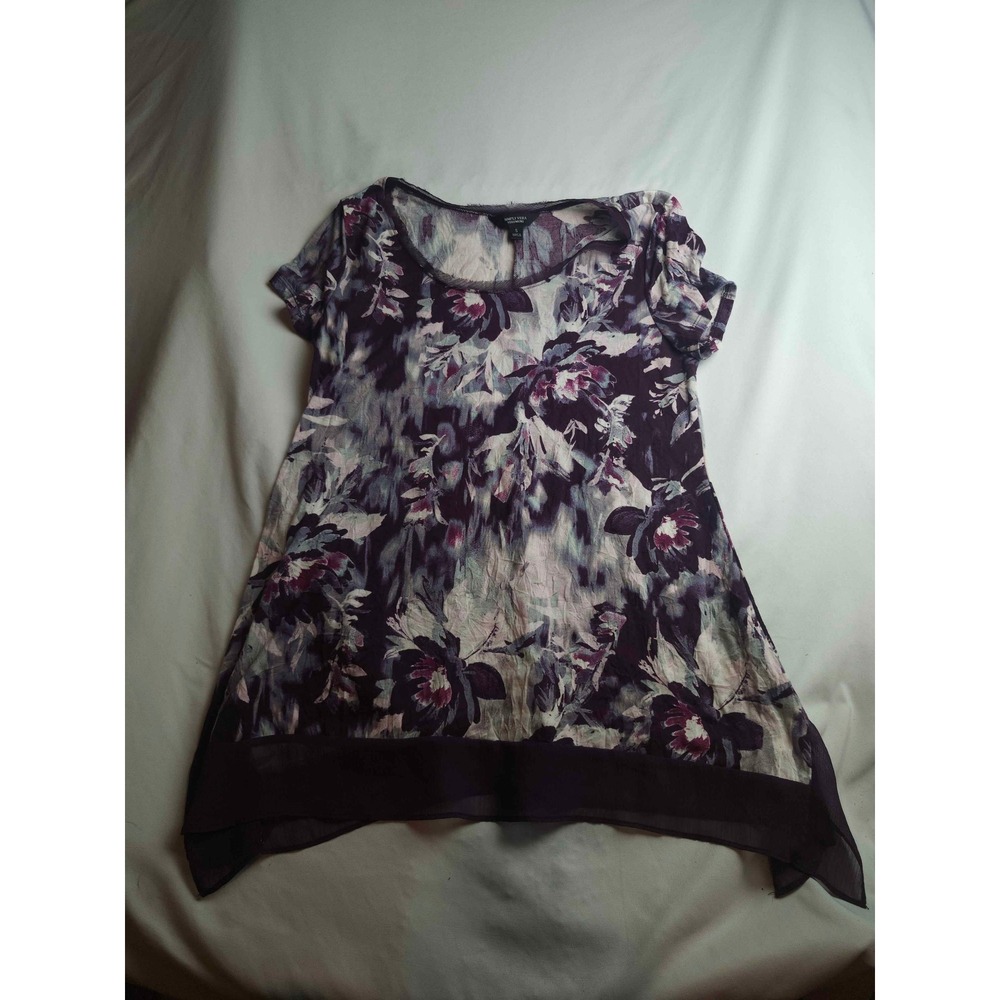 Simply Vera Vera Wang Purple Floral Sharkbite Hem Tunic Top Womens Small